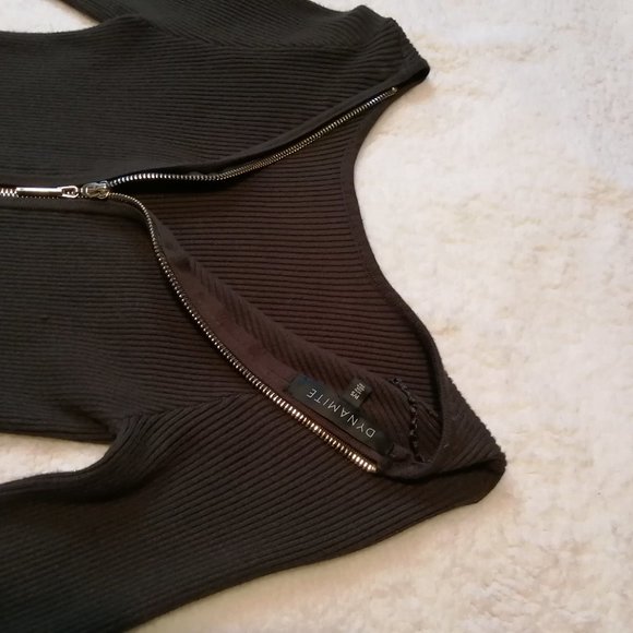 Dynamite olive green zip-up body con midi dress - Picture 9 of 11